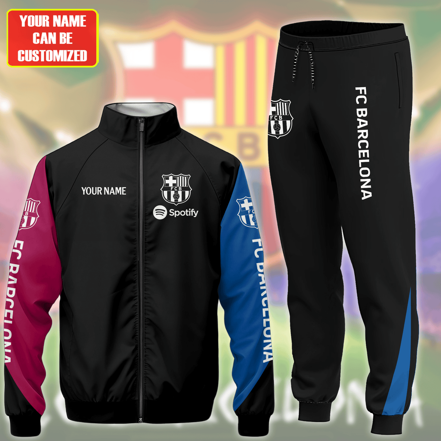 Personalized Barcelona Zipper Stand Collar Jacket & Sweatpants Set V5