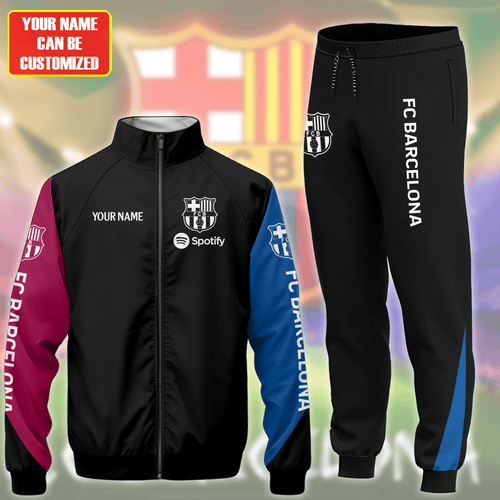 Personalized Barcelona Zipper Stand Collar Jacket & Sweatpants Set V5