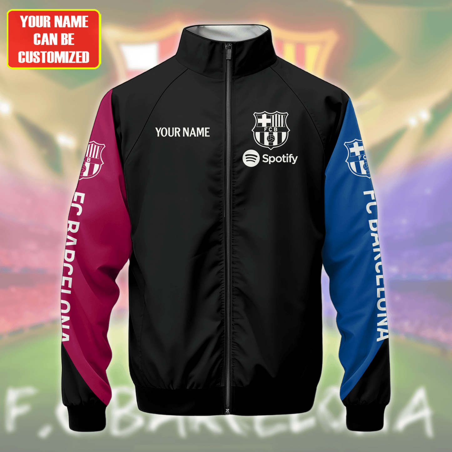 Personalized Barcelona Zipper Stand Collar Jacket & Sweatpants Set V5