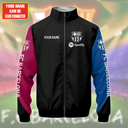 Personalized Barcelona Zipper Stand Collar Jacket & Sweatpants Set V5