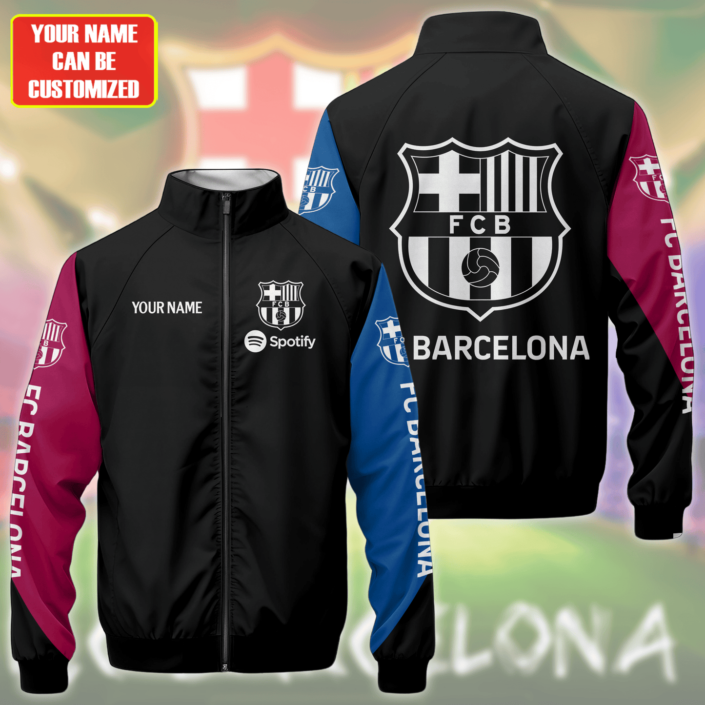 Personalized Barcelona Zipper Stand Collar Jacket & Sweatpants Set V5