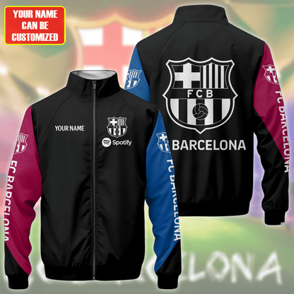 Personalized Barcelona Zipper Stand Collar Jacket & Sweatpants Set V5
