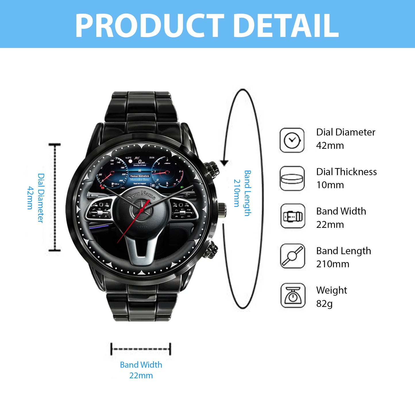 Personalized Merc Steering Wheel Luxury Stainless Steel Watch V4