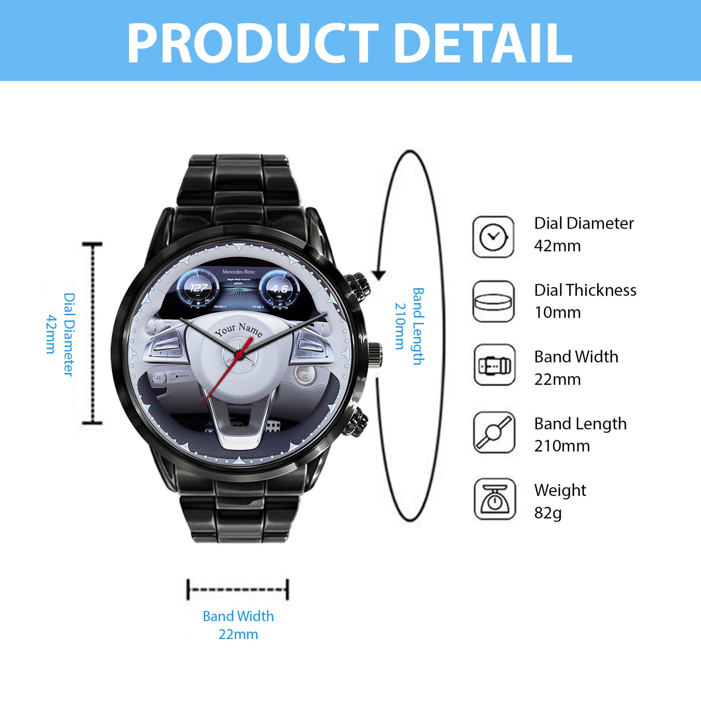Personalized Merc Steering Wheel Luxury Stainless Steel Watch V5