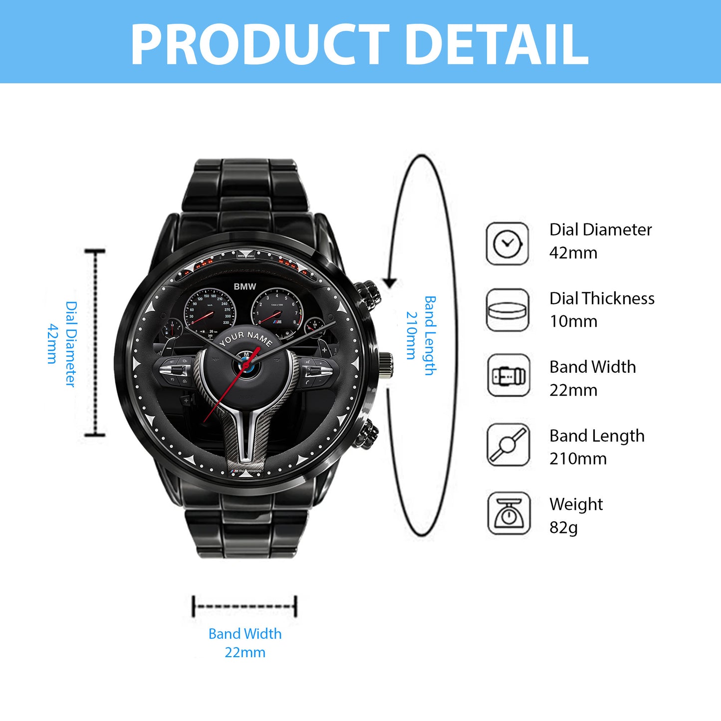 Personalized BW Luxury Stainless Steel Watch