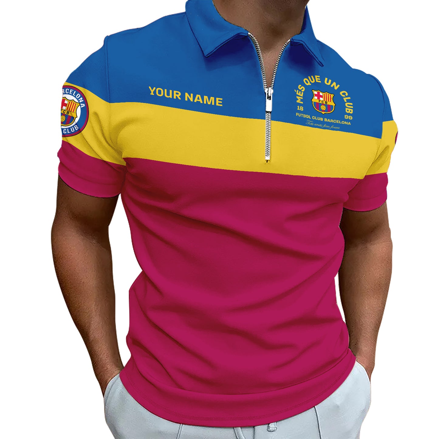 Personalized Barcelona FC 3D Full Printing Set , Barcelona FC Shirt , Barcelona Set , Zipper Polo, Hoodie , Short , Polo , hawaii V15