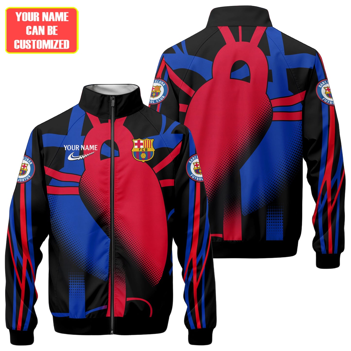 Personalized Barcelona FC Zipper Stand Collar Jacket & Sweatpants V8