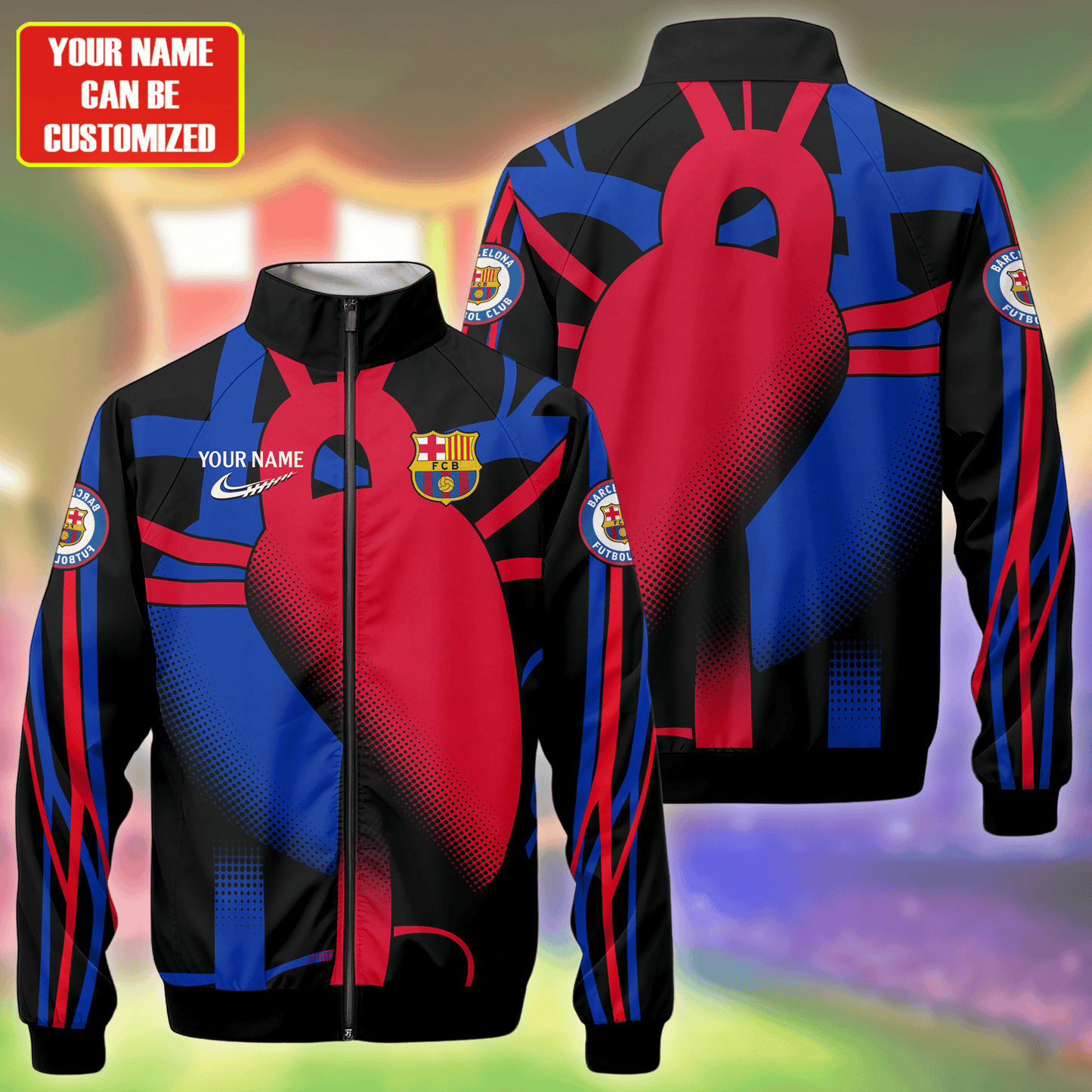 Personalized Barcelona FC Zipper Stand Collar Jacket & Sweatpants V8