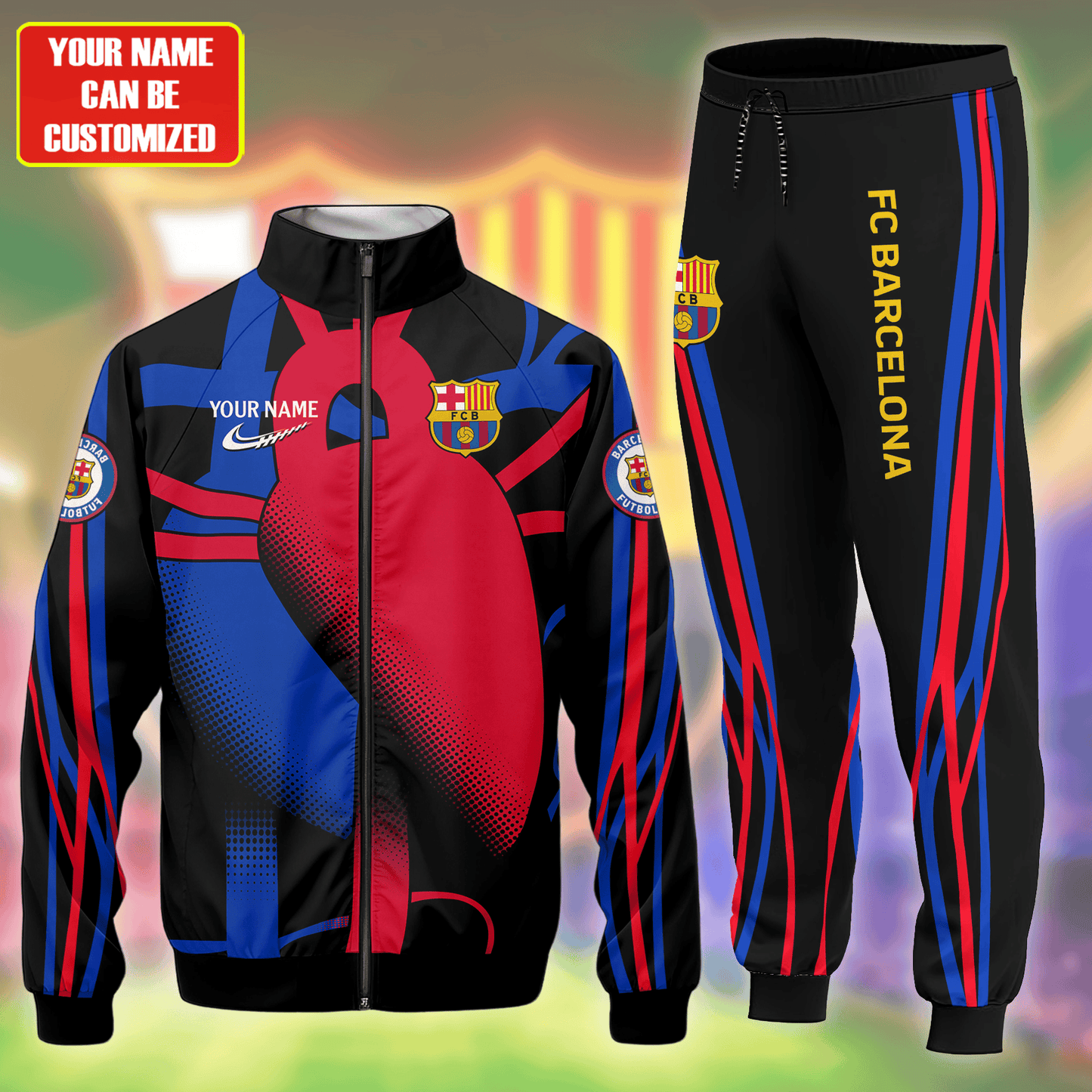 Personalized Barcelona FC Zipper Stand Collar Jacket & Sweatpants V8
