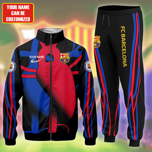 Personalized Barcelona FC Zipper Stand Collar Jacket & Sweatpants V8