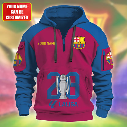 Personalized Barcelona Champions 3D Zip-Hoodie Cotton Jacket
