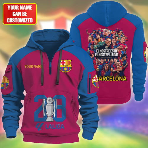 Personalized Barcelona Champions 3D Zip-Hoodie Cotton Jacket