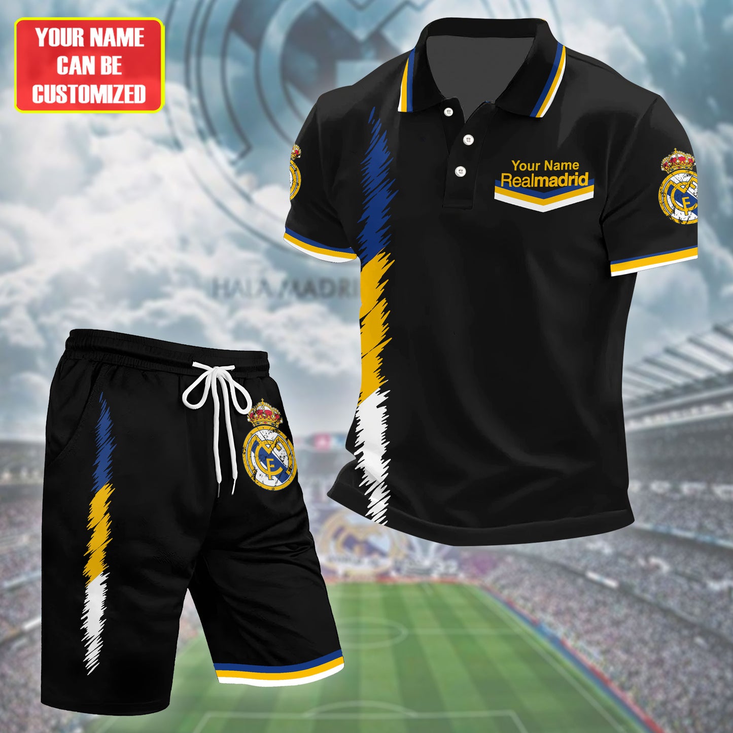 Personalized Real Madrid 3D Full Printing Set , Real Madrid Shirt , Real Madrid Set , Zipper Polo, Hoodie , Short , Polo , hawaii