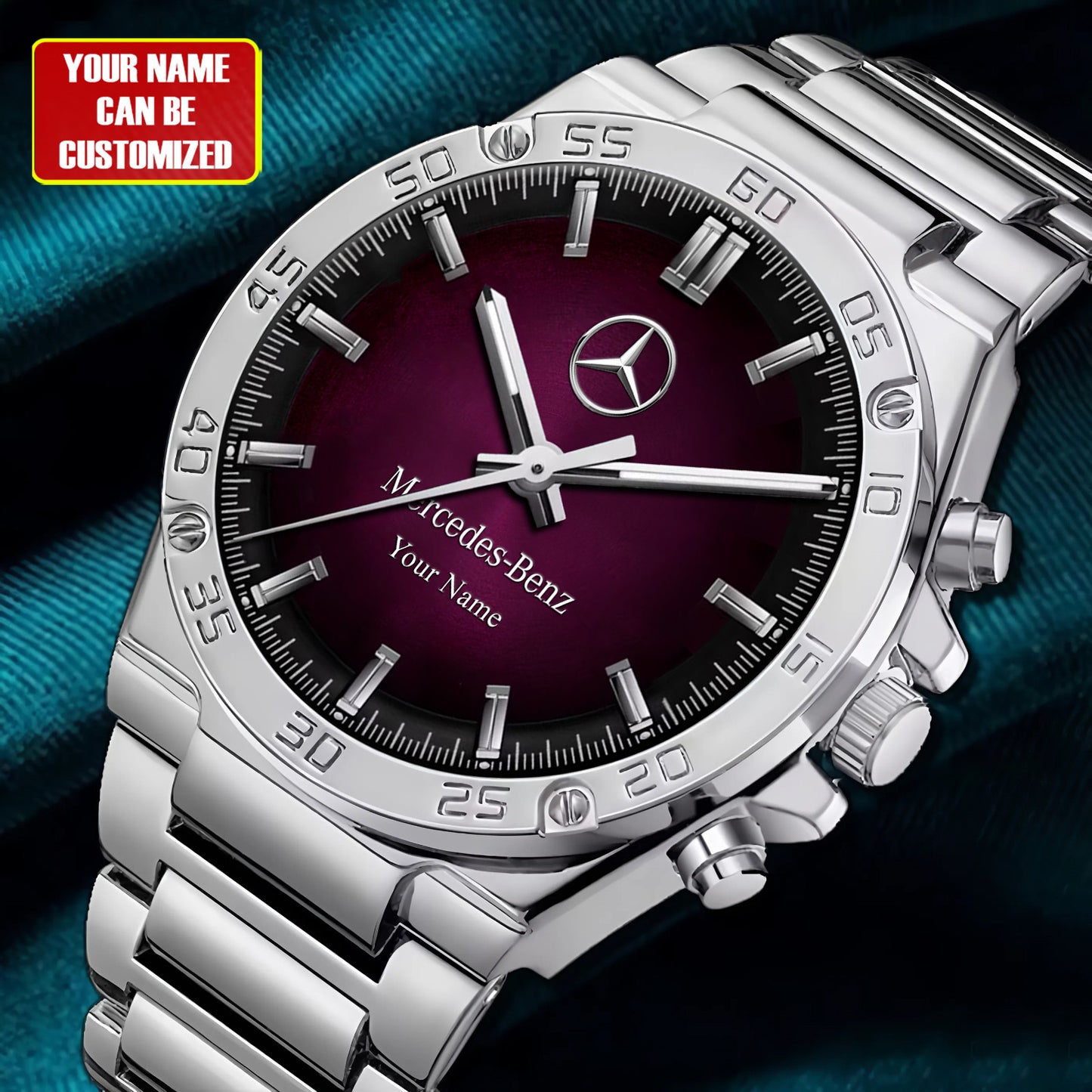 Personalized Merc Purple Line Dial Steel Watch