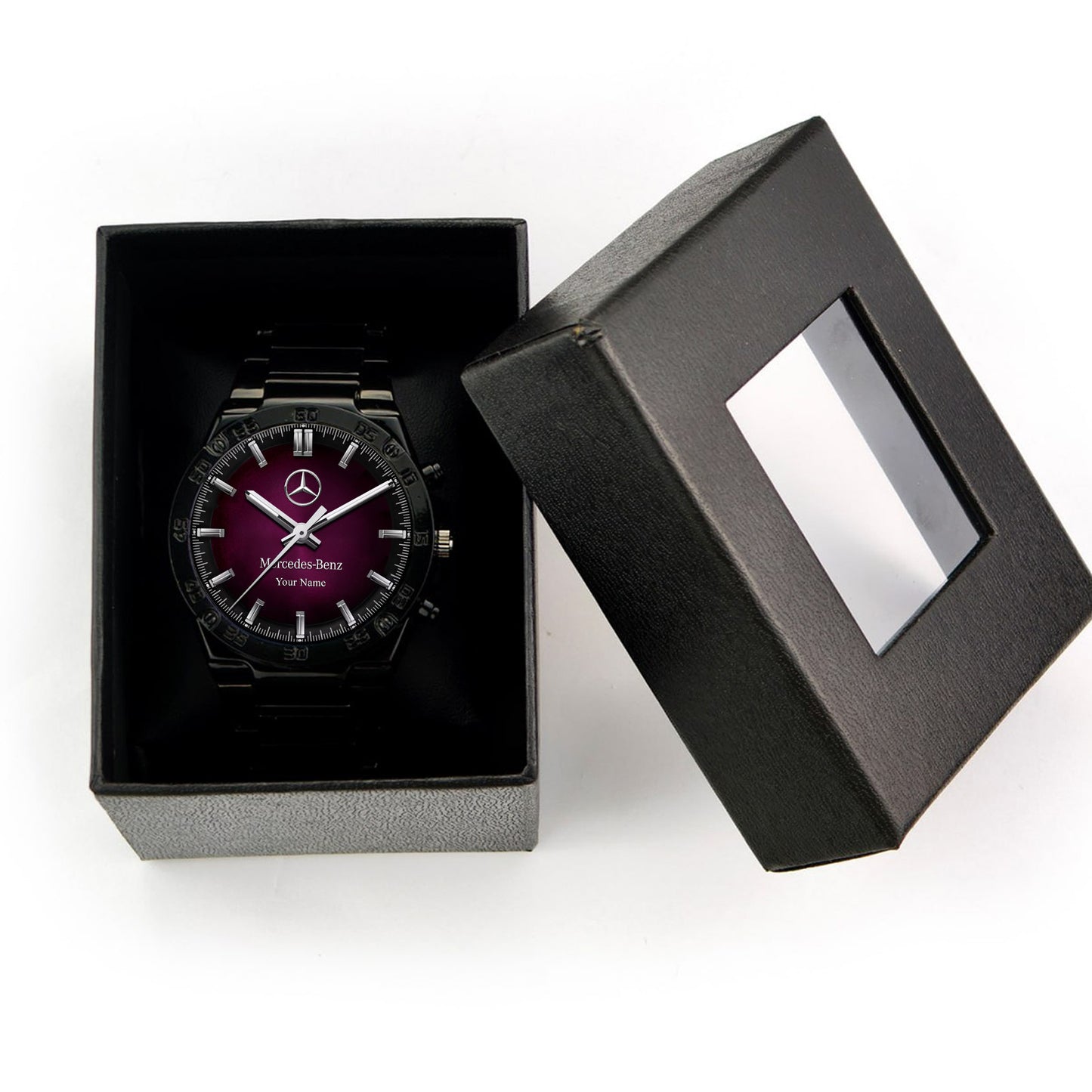 Personalized Merc Purple Line Dial Steel Watch