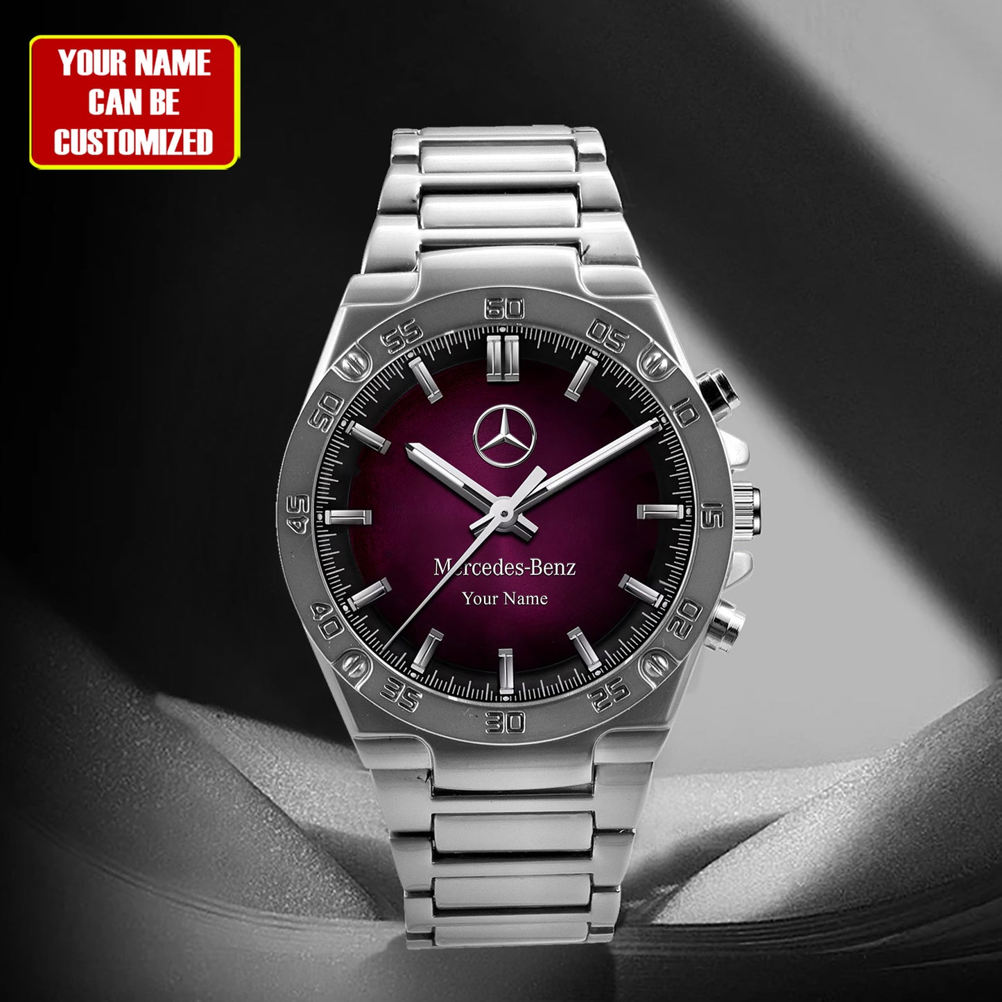 Personalized Merc Purple Line Dial Steel Watch