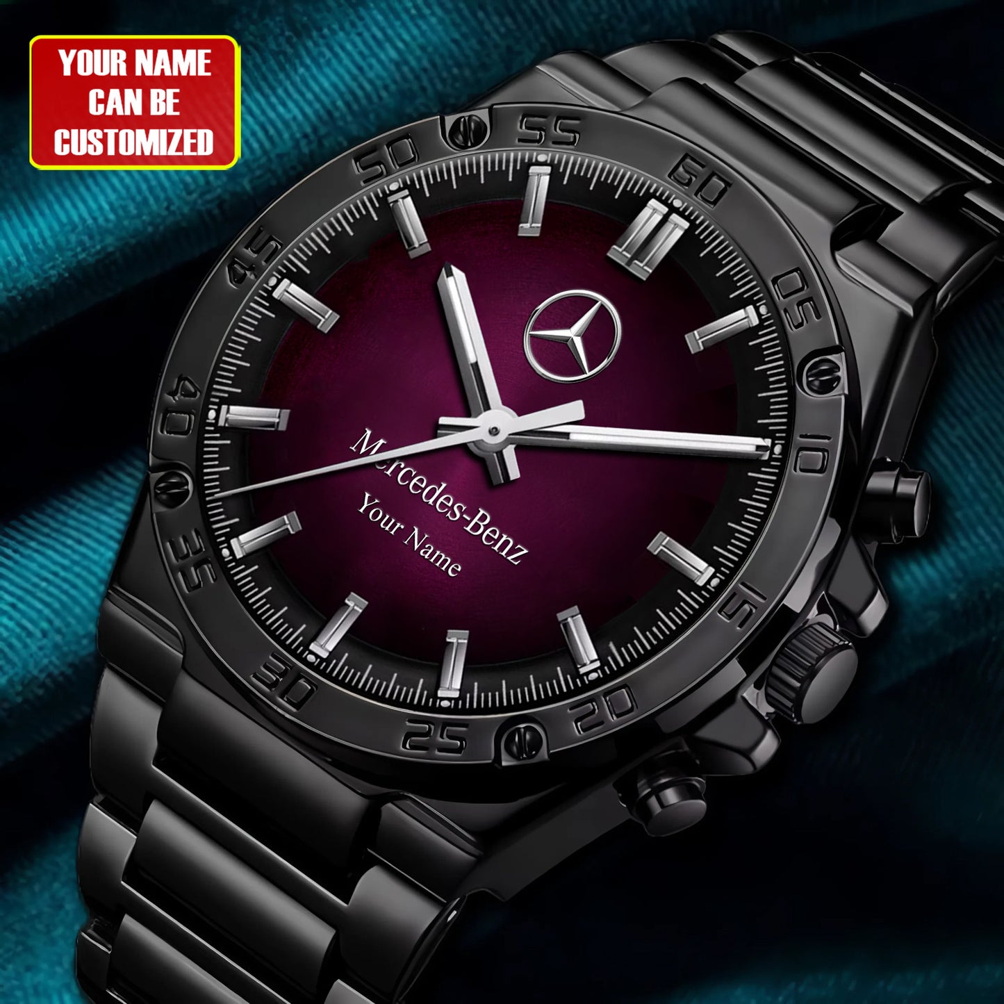 Personalized Merc Purple Line Dial Steel Watch
