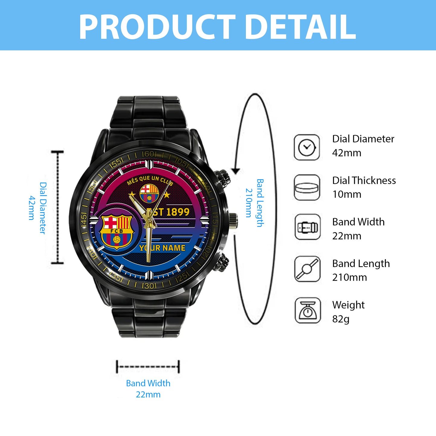 Personalized Barca FC Luxury Stainless Steel Watch