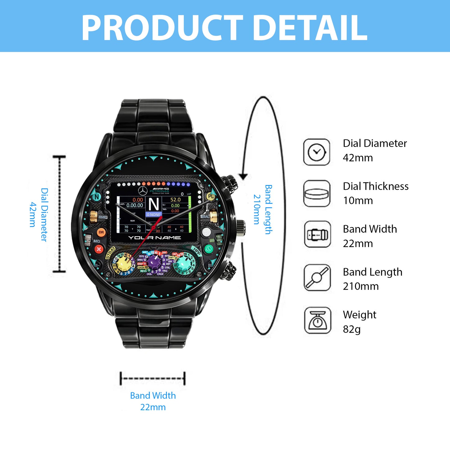 Merc AMG Petronas Cockpit Luxury Stainless Steel Watch