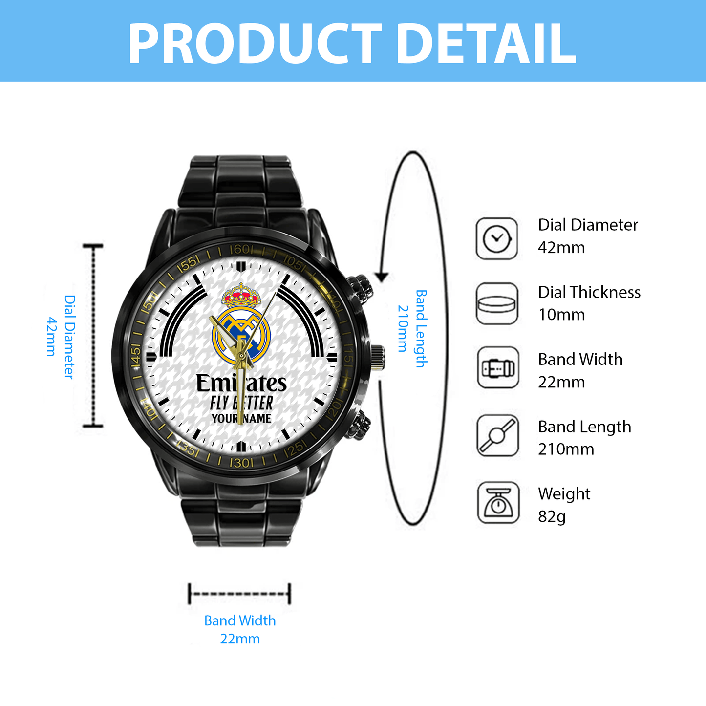 Real Madrid Uniform Luxury Stainless Steel Watch