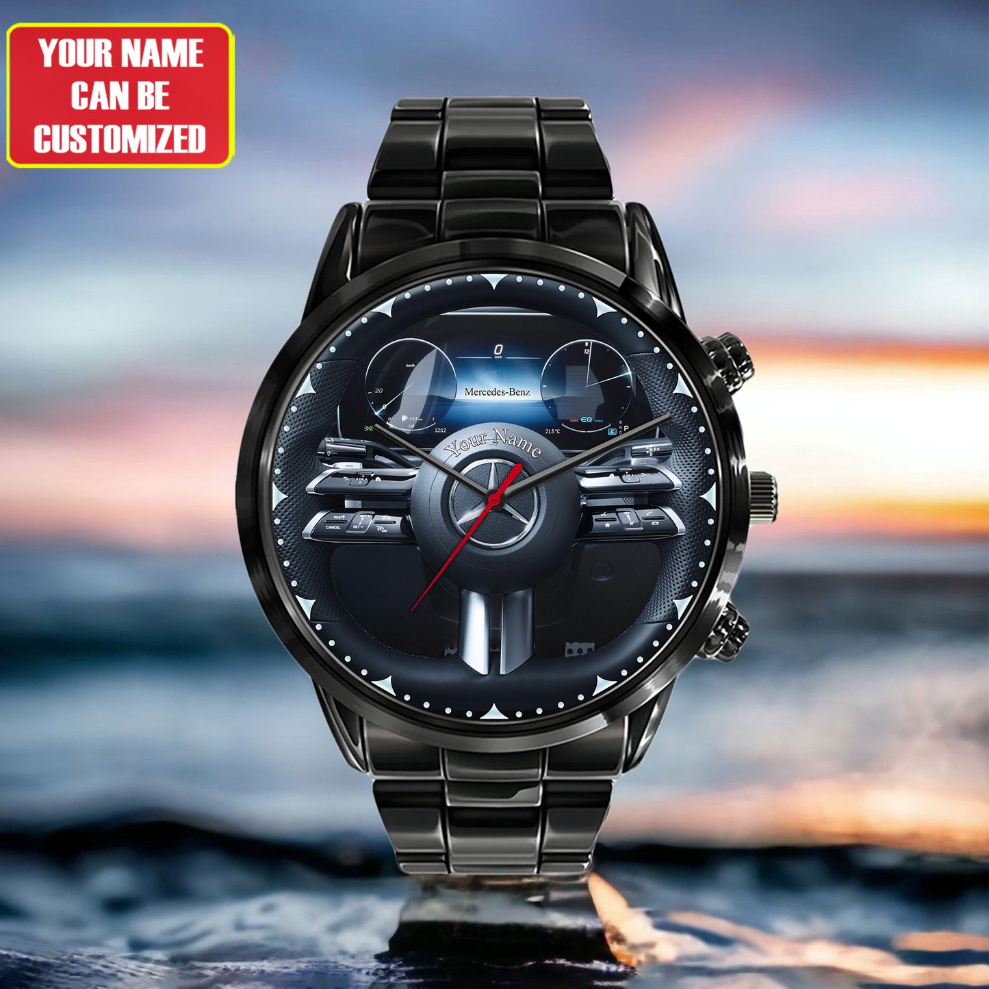 Personalized Merc Steering Wheel Luxury Stainless Steel Watch V6