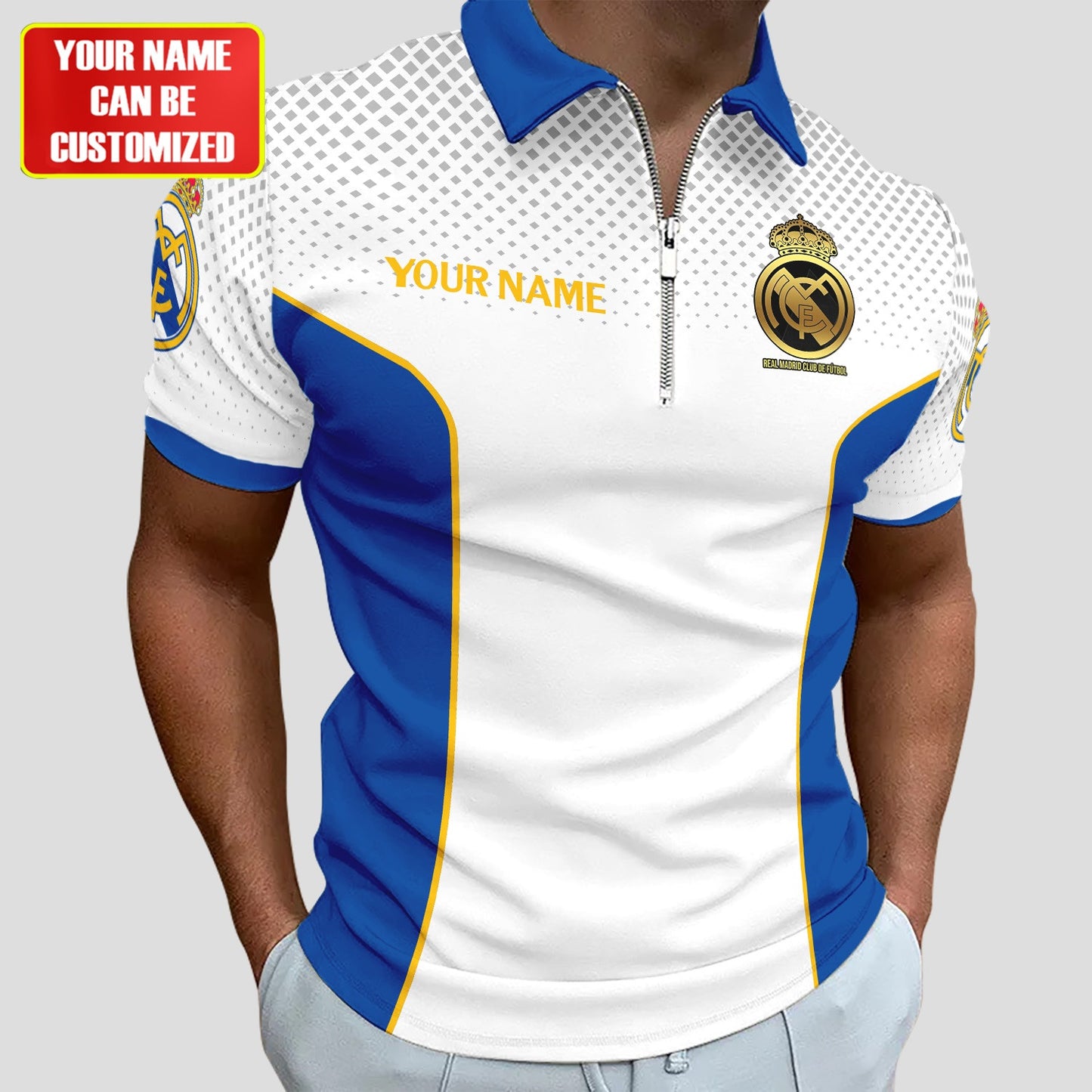 Personalized Real Madrid Q4 3D Full Printing Set , Real Madrid Q4 Shirt , Real Madrid Set , Zipper Polo, Hoodie , Short , Polo , hawaii
