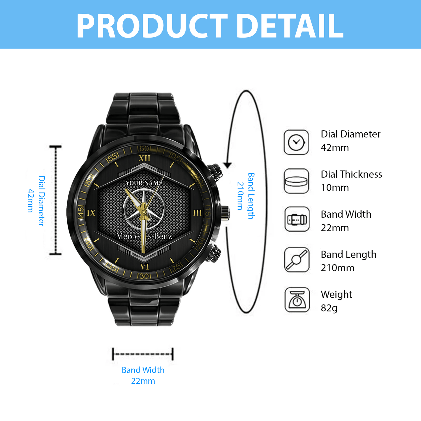 Personalized Merc Luxury Stainless Steel Watch