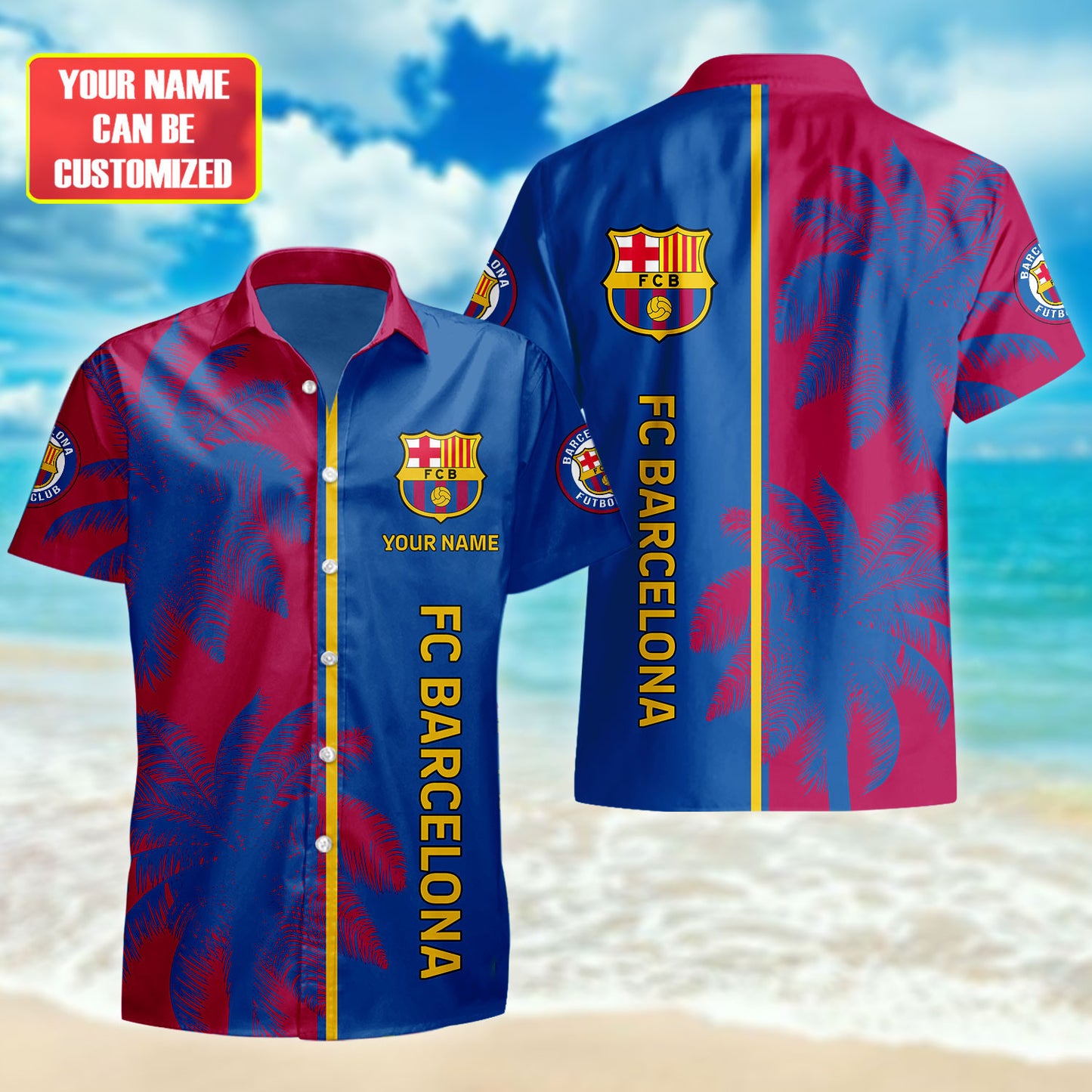 Personalized Barcelona FC Tropical Hawaii Shirt Beach Short