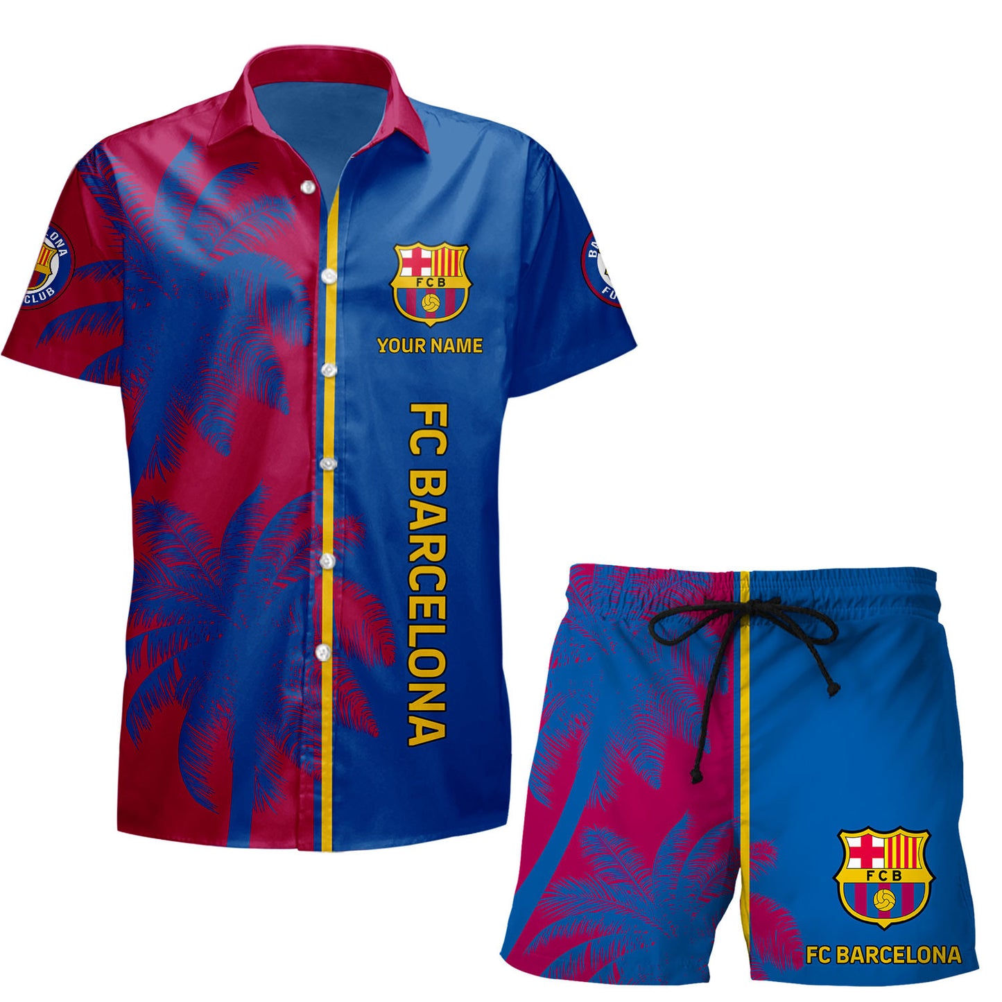Personalized Barcelona FC Tropical Hawaii Shirt Beach Short