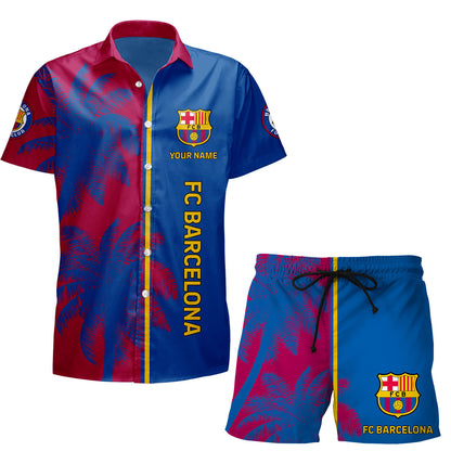 Personalized Barcelona FC Tropical Hawaii Shirt Beach Short