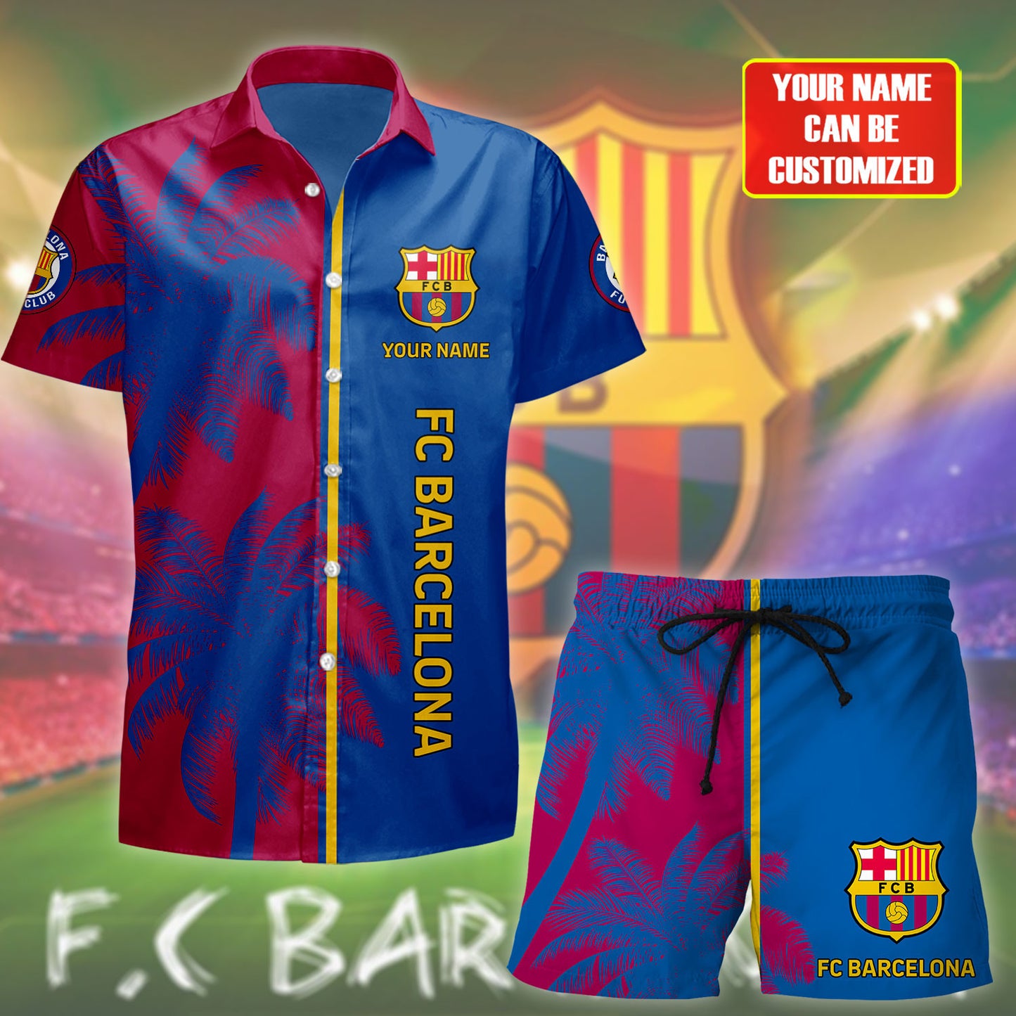 Personalized Barcelona FC Tropical Hawaii Shirt Beach Short