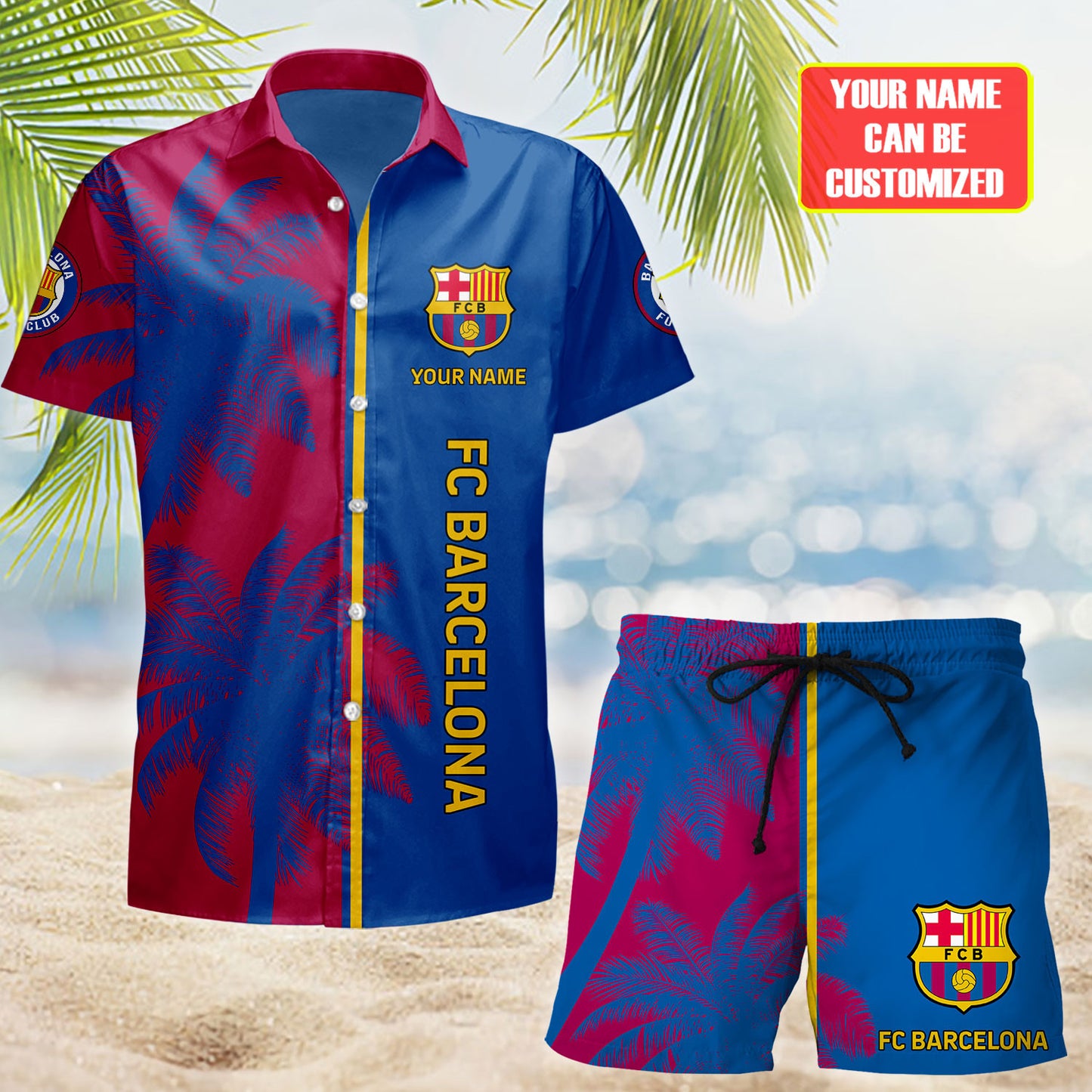 Personalized Barcelona FC Tropical Hawaii Shirt Beach Short