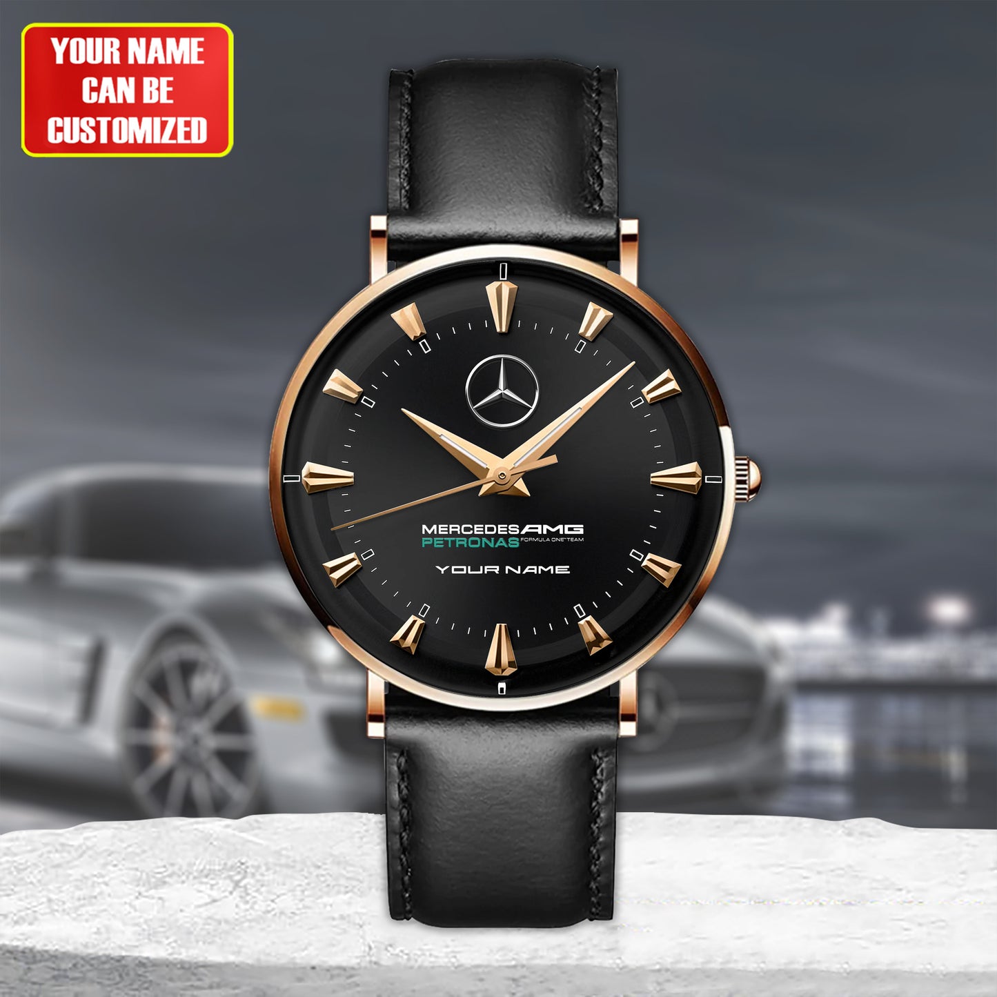 Personalized Merc AMG Petronas Quartz Leather Watch