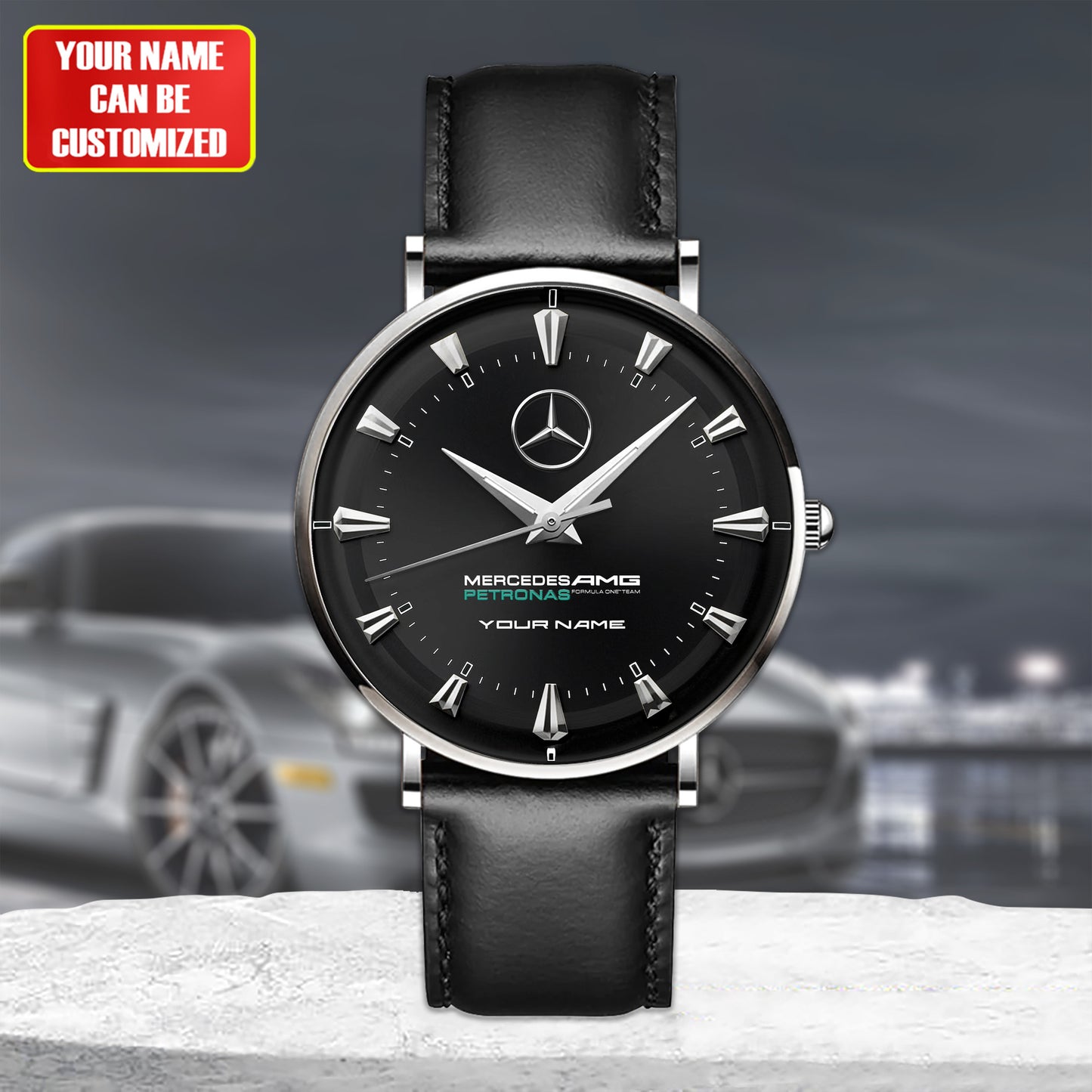 Personalized Merc AMG Petronas Quartz Leather Watch