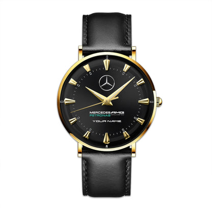 Personalized Merc AMG Petronas Quartz Leather Watch