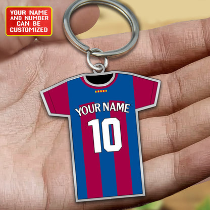 Personalized Football Shirt Keyring - Barcelona Fan Keyring, Football Keychain