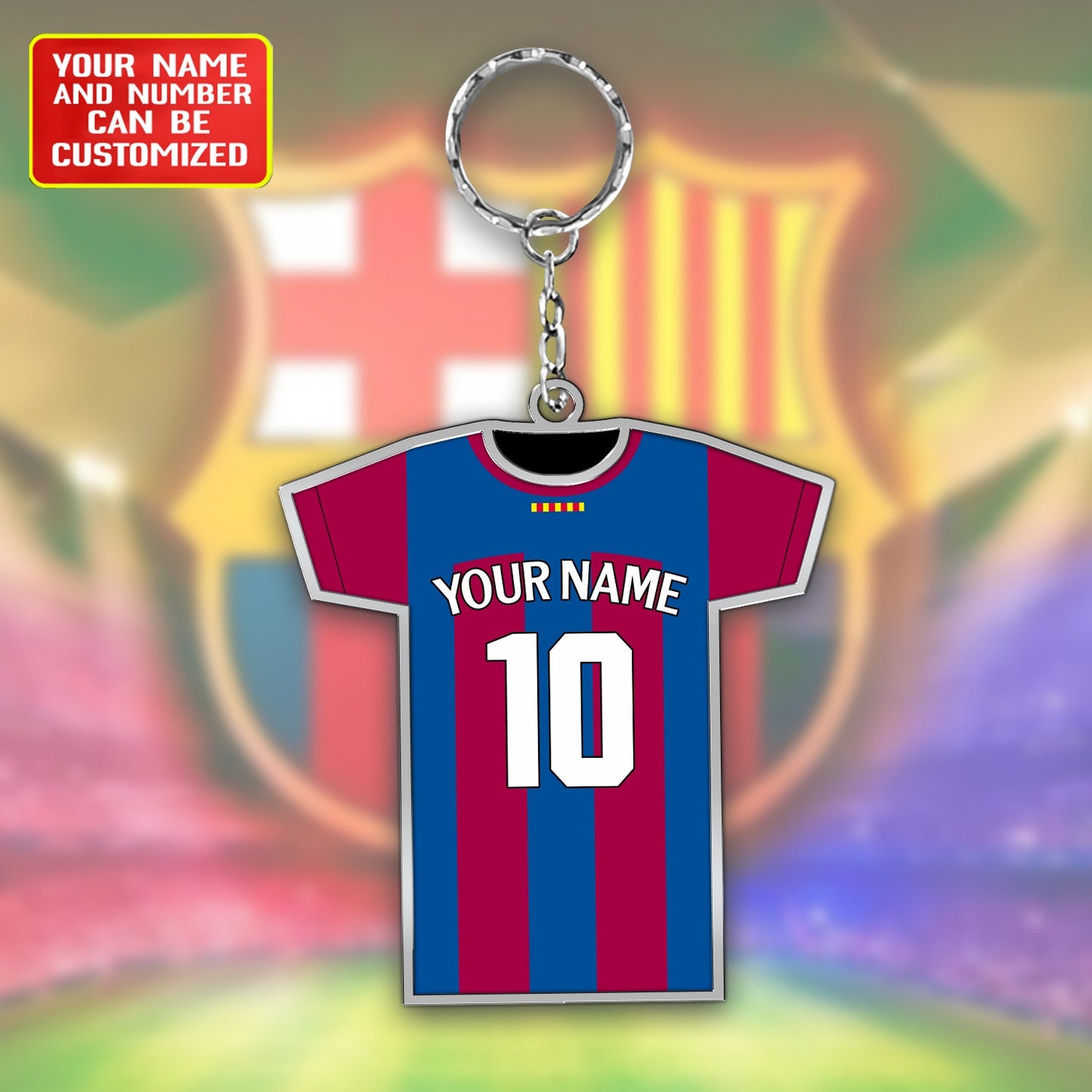 Personalized Football Shirt Keyring - Barcelona Fan Keyring, Football Keychain