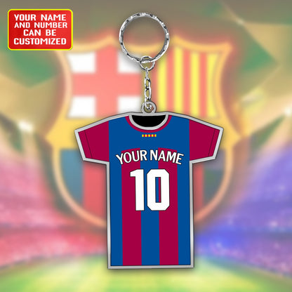 Personalized Football Shirt Keyring - Barcelona Fan Keyring, Football Keychain