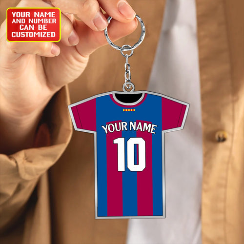 Personalized Football Shirt Keyring - Barcelona Fan Keyring, Football Keychain