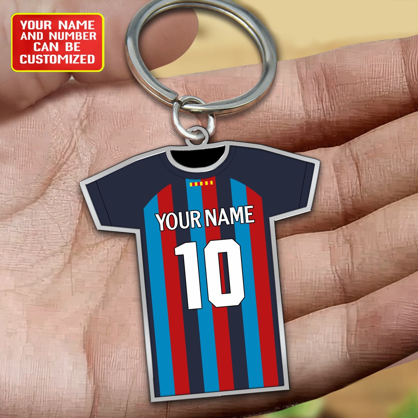 Personalized Football Shirt Keyring - Barcelona Fan Keyring, Football Keychain