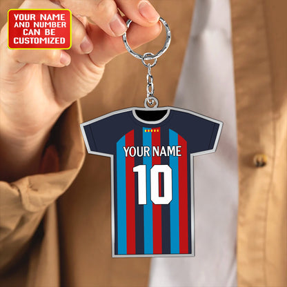 Personalized Football Shirt Keyring - Barcelona Fan Keyring, Football Keychain