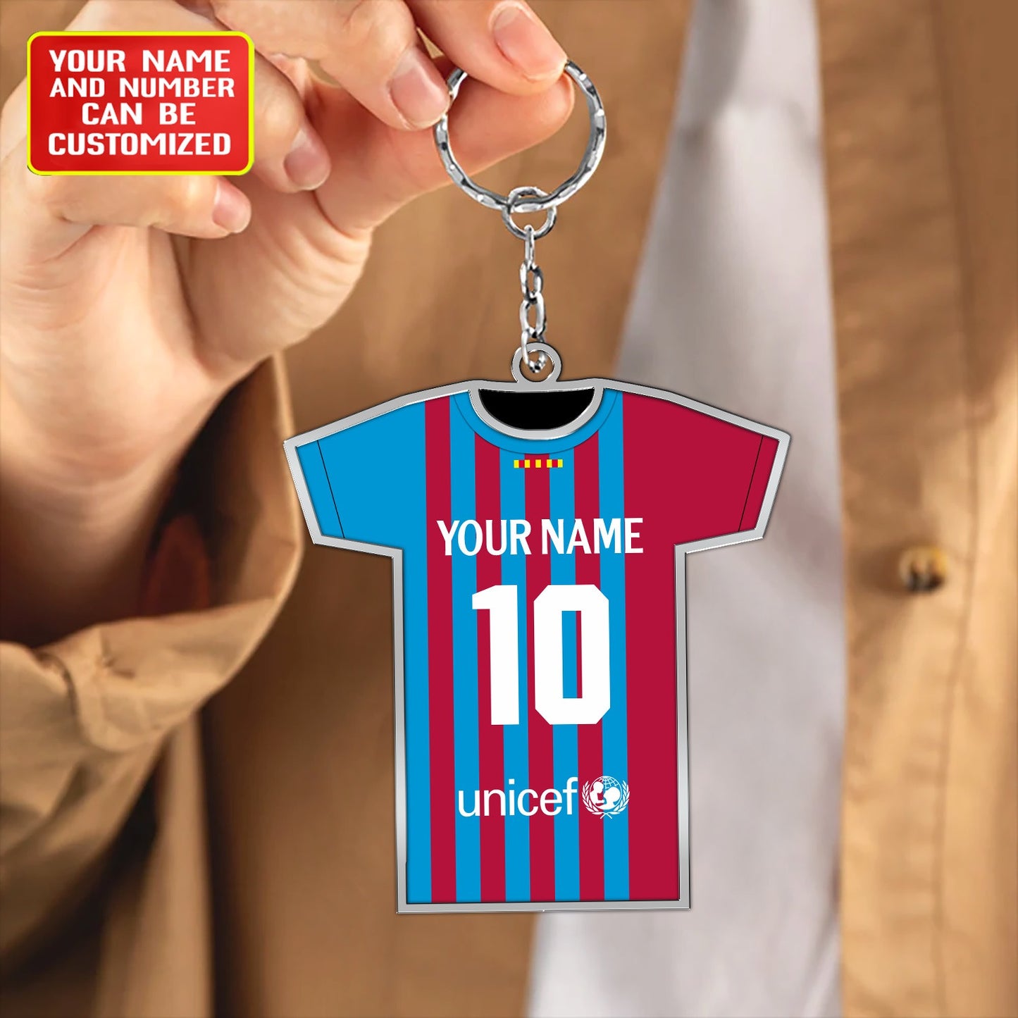 Personalized Football Shirt Keyring - Barcelona Fan Keyring, Football Keychain