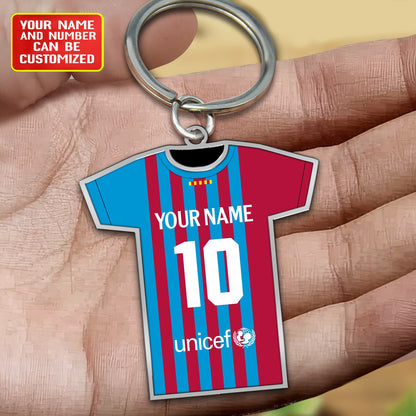 Personalized Football Shirt Keyring - Barcelona Fan Keyring, Football Keychain