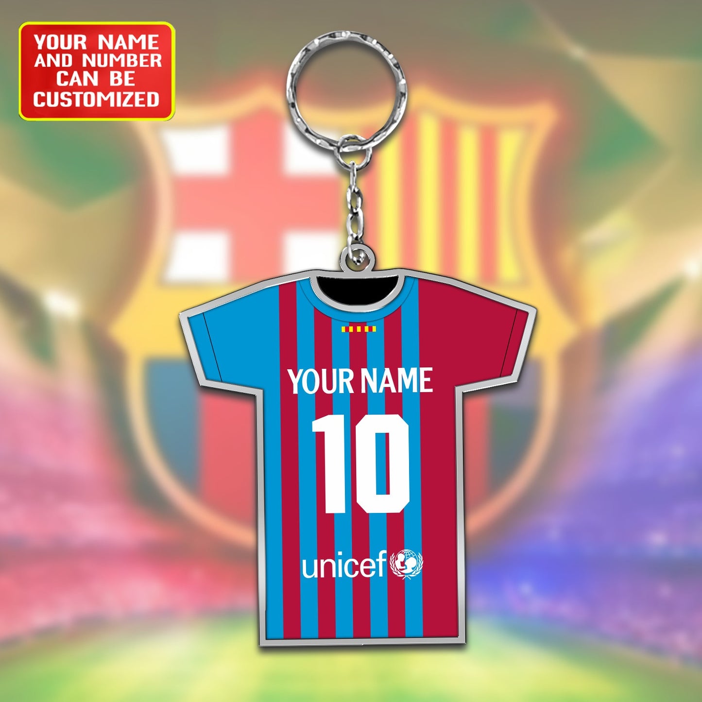 Personalized Football Shirt Keyring - Barcelona Fan Keyring, Football Keychain