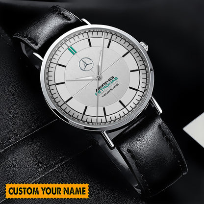 Personalized Merc AMG Petronas Raymond Weil Quartz Leather Watch