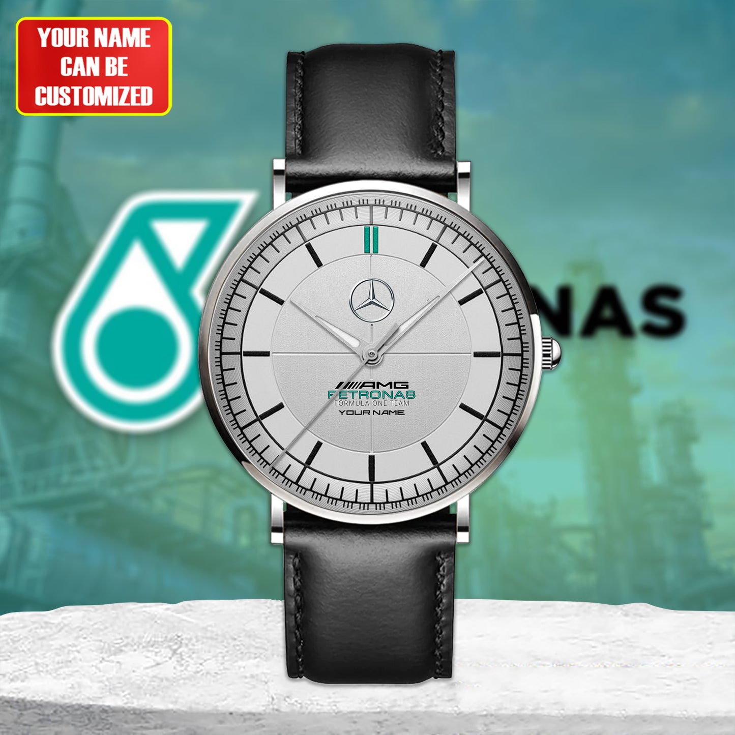 Personalized Merc AMG Petronas Raymond Weil Quartz Leather Watch