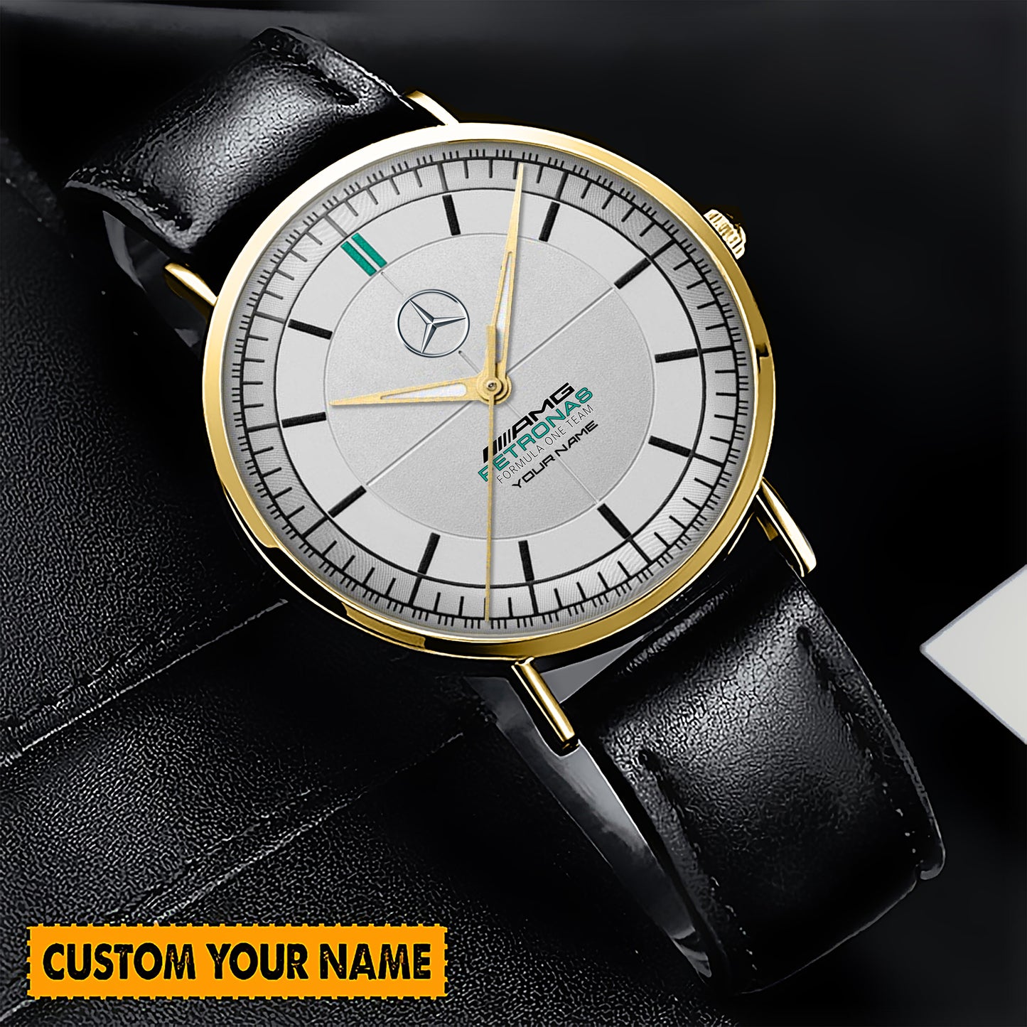 Personalized Merc AMG Petronas Raymond Weil Quartz Leather Watch