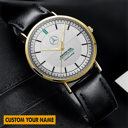 Personalized Merc AMG Petronas Raymond Weil Quartz Leather Watch