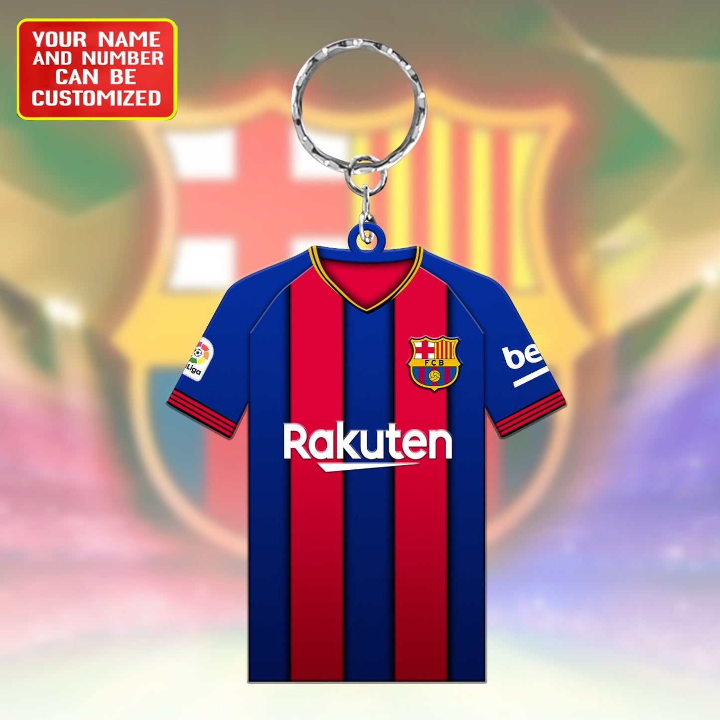 Personalized Football Shirt Keyring - Barcelona Fan Keyring, Football Keychain