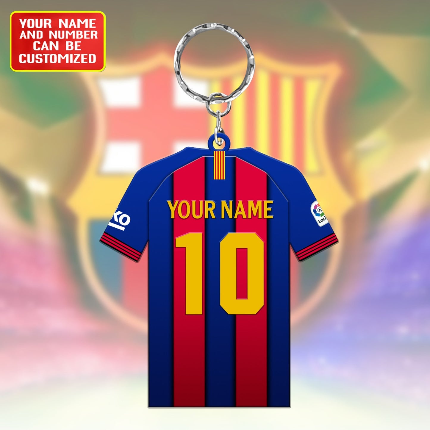 Personalized Football Shirt Keyring - Barcelona Fan Keyring, Football Keychain